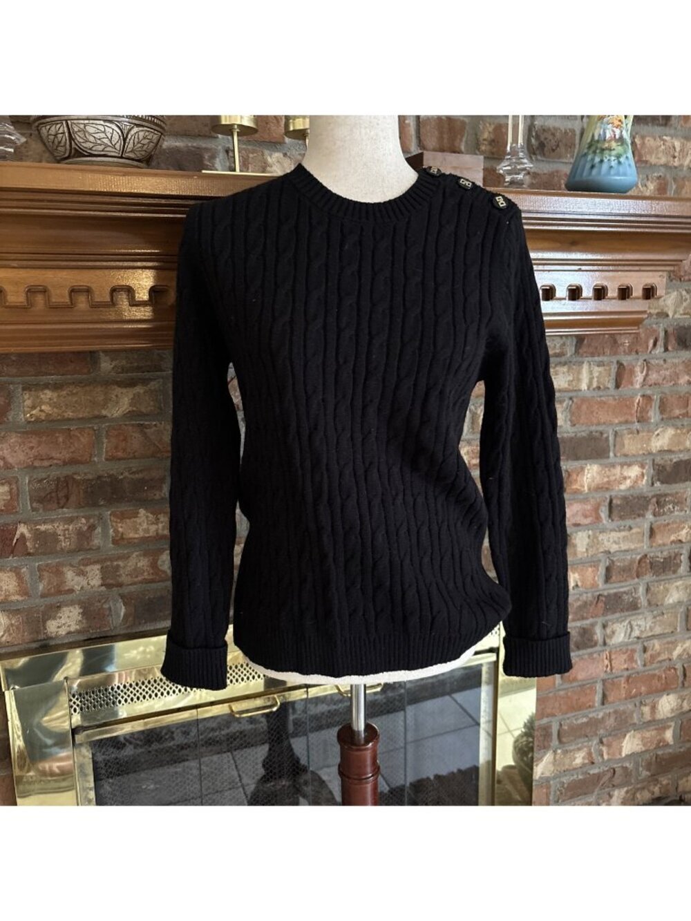 Charter Club Petite Black Cable Knit Sweater Size PXL NWT